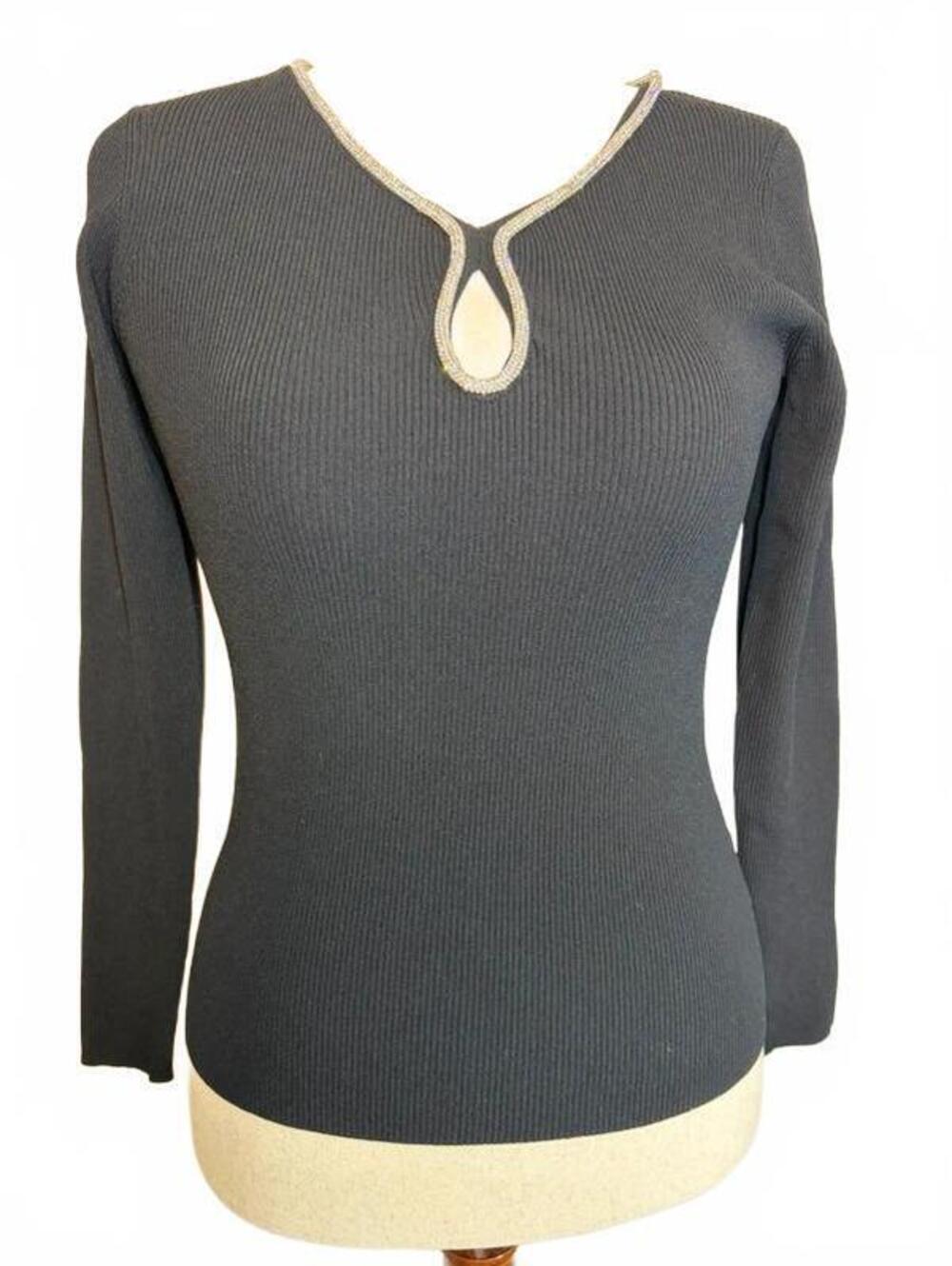 US Small NWT Elie Tahari black with silver shimmery embellished neckline
